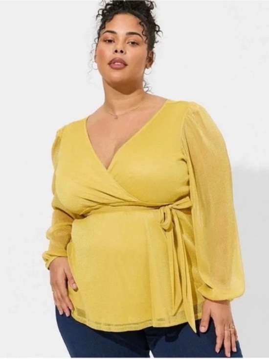 torrid Tops - Torrid Gold Metallic Glitter Surplice Wrap Peplum Top 1X NWT